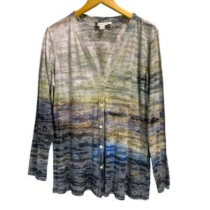 Coldwater Creek Women's L 14-16 Cardigan Abstract Artsy L Semi Sheer Lightweight
